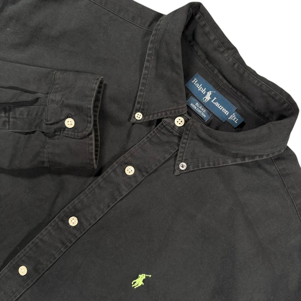 Vintage Ralph Lauren Blake Button Down Shirt Mens XL Black Cotton Twill Pony Y2K